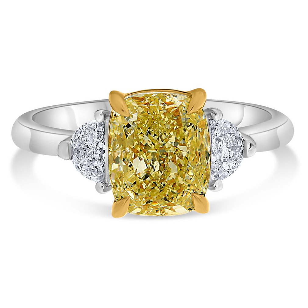 Cushion Fancy Yellow Diamond Ring — view 1