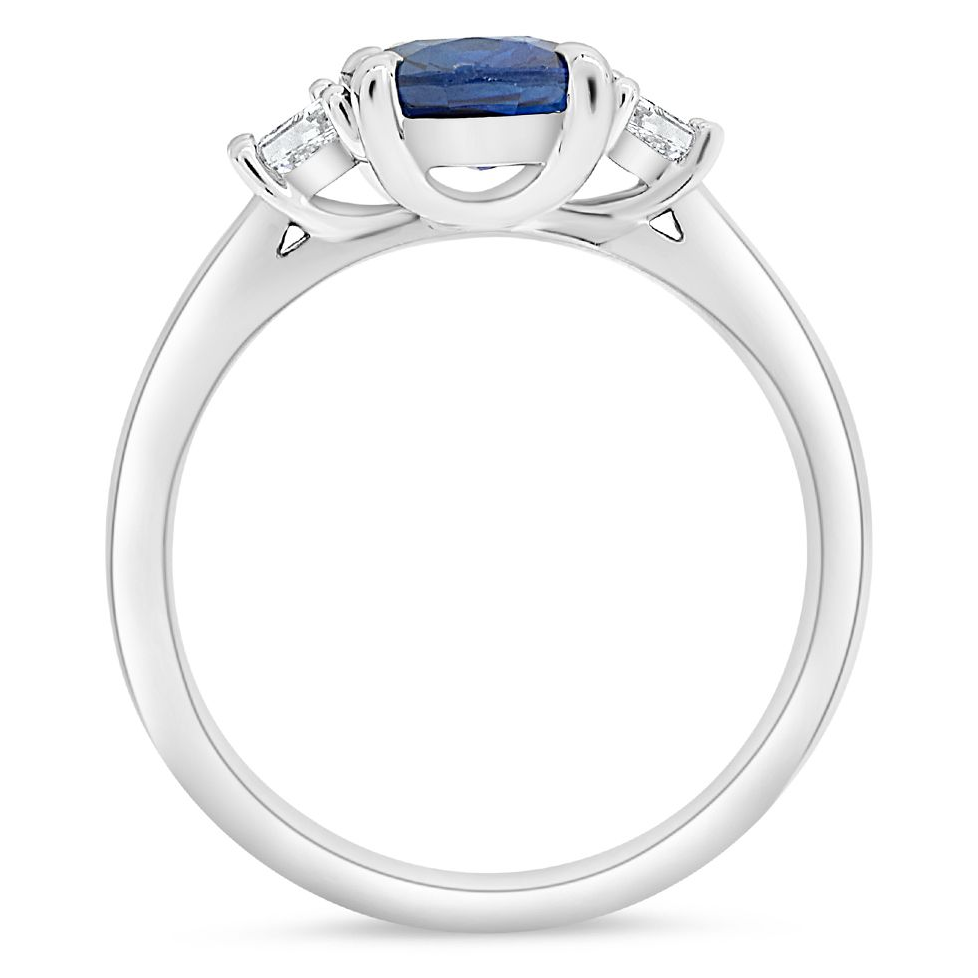 Three Stone Ring With Sapphire and Trapazoid Diamonds — view 2