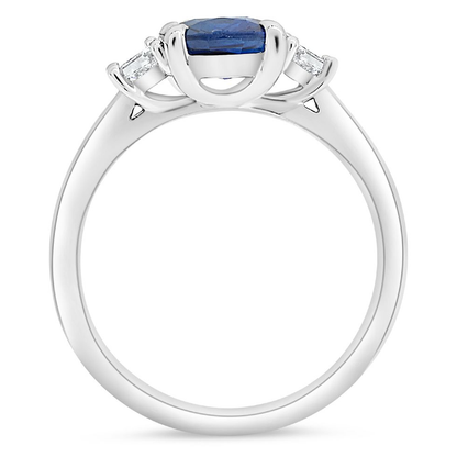 Three Stone Ring With Sapphire and Trapazoid Diamonds — view 2