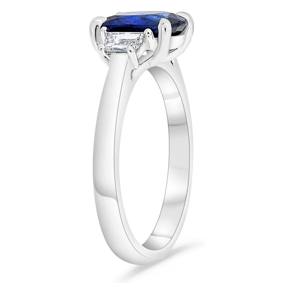 Three Stone Ring With Sapphire and Trapazoid Diamonds — view 3