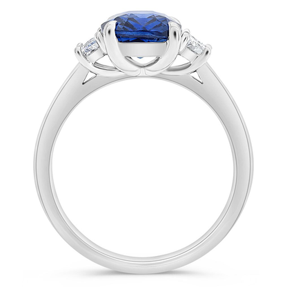 Three Stone Ring With Sapphire and Trapazoid Diamonds — view 2