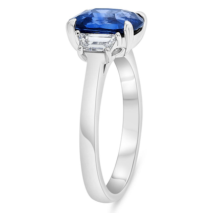 Three Stone Ring With Sapphire and Trapazoid Diamonds — view 3