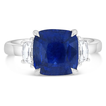 Platinum Three Stone 4.12ct Sapphire Ring — view 1