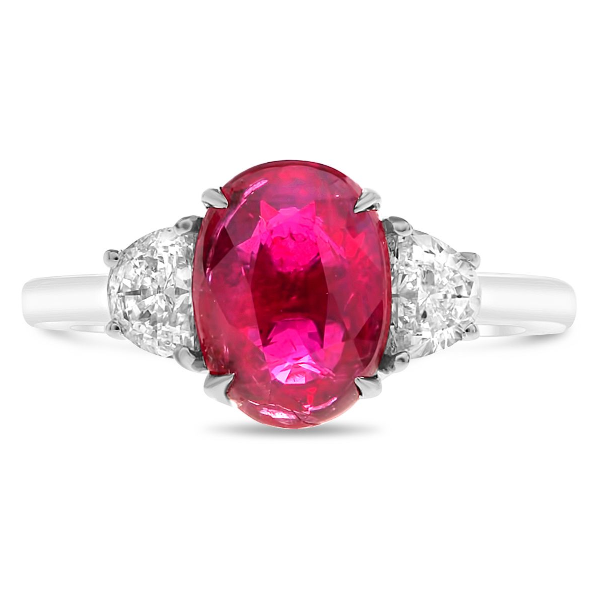 Platinum Three Stone Ruby Ring — view 1