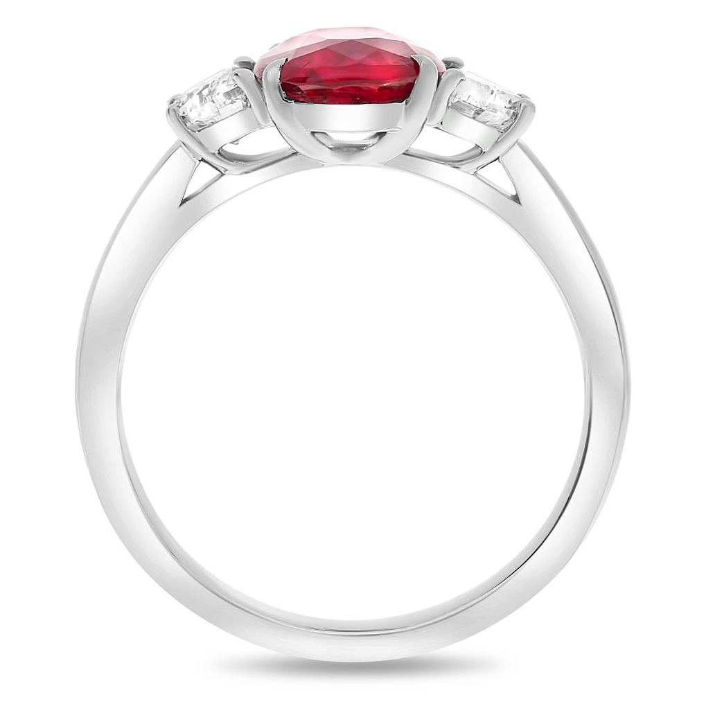 Platinum Three Stone Ruby Ring — view 2