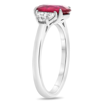 Platinum Three Stone Ruby Ring — view 3