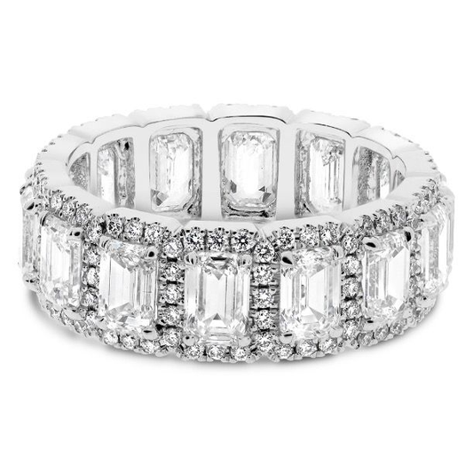 Platinum 4.26 Emerald Cut and Round Diamond Eternity Ring — view 1