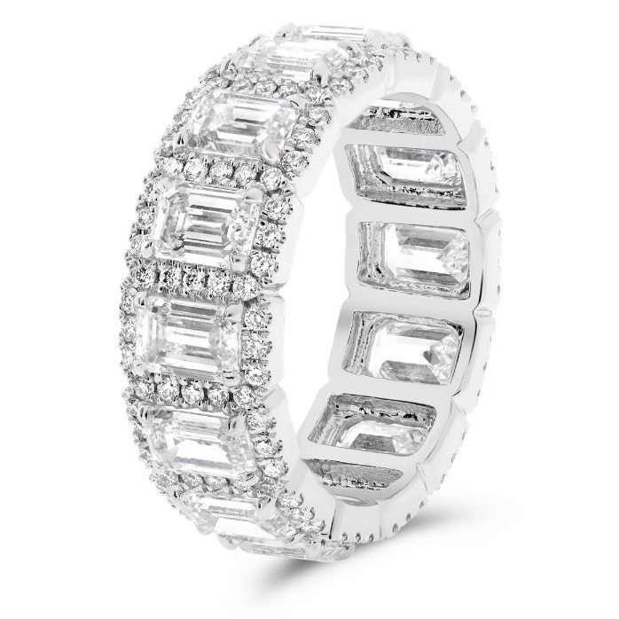 Platinum 4.26 Emerald Cut and Round Diamond Eternity Ring — view 3