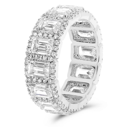 Platinum 4.26 Emerald Cut and Round Diamond Eternity Ring — view 3