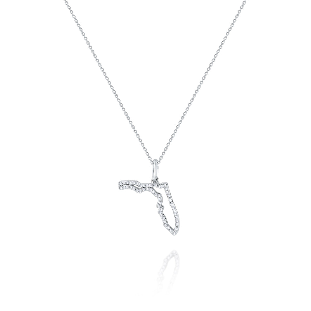 14k White Gold 0.20ctw Diamond Florida State Pendant Necklace