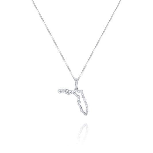 14k White Gold 0.20ctw Diamond Florida State Pendant Necklace