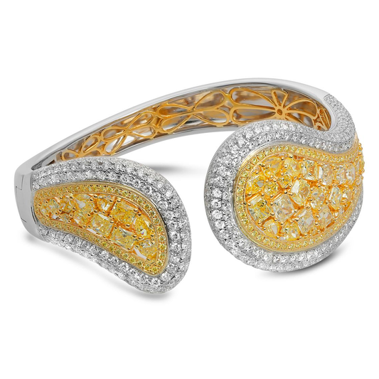 White & Yellow Diamond Cluster Bangle — view 1