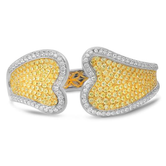White & Yellow Diamond Heart Bangle — view 1