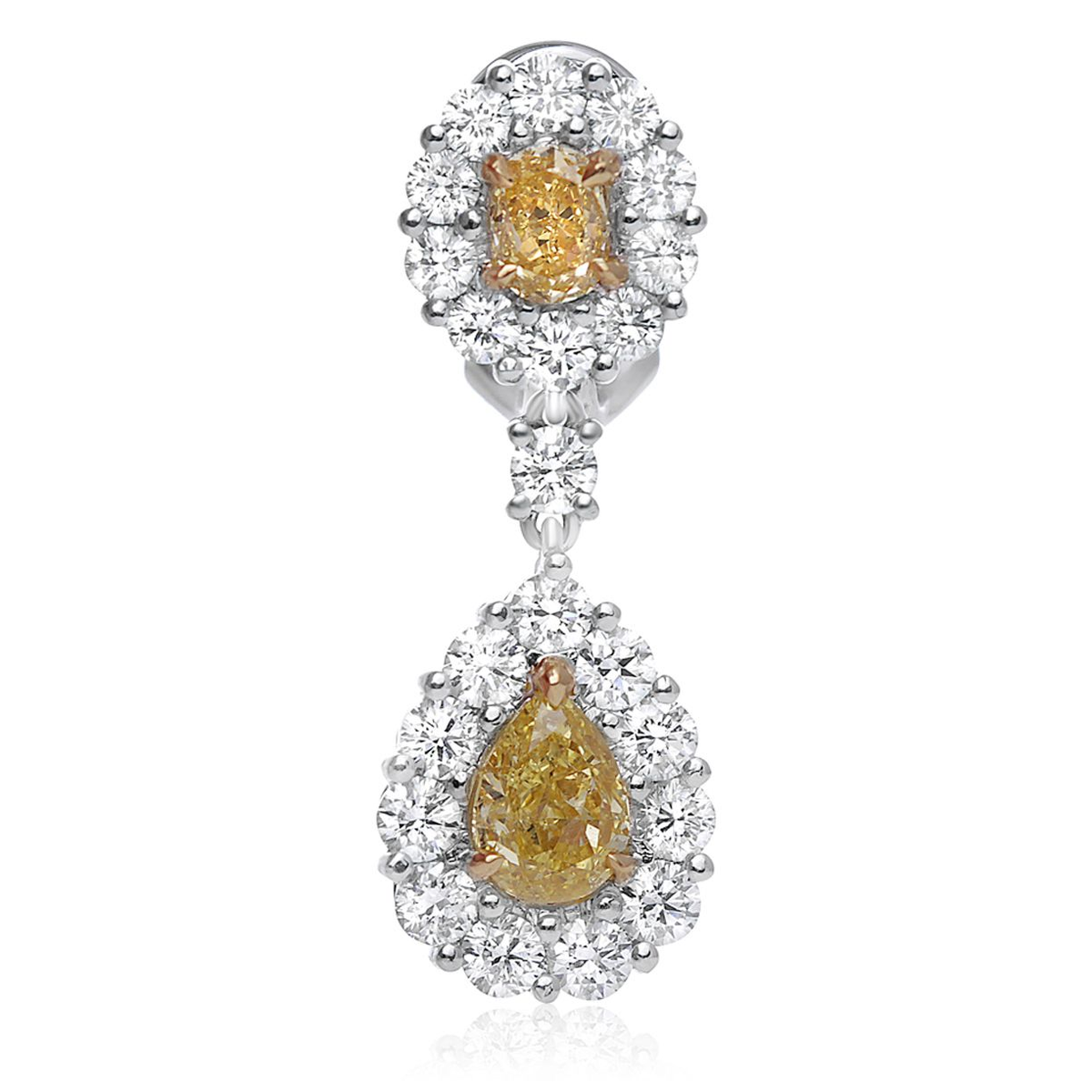 White & Yellow Diamond Drop Earrings — view 1