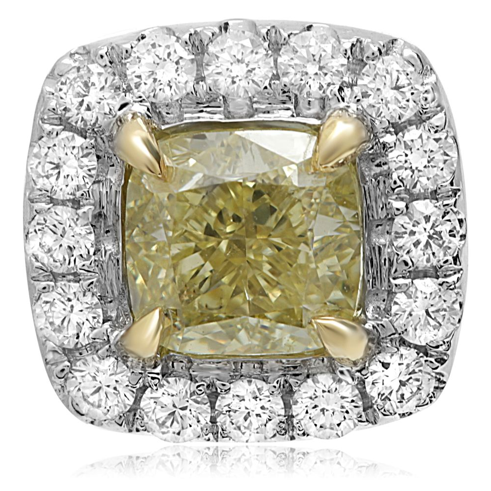 Cushion Fancy Yellow Diamond Earring — view 1