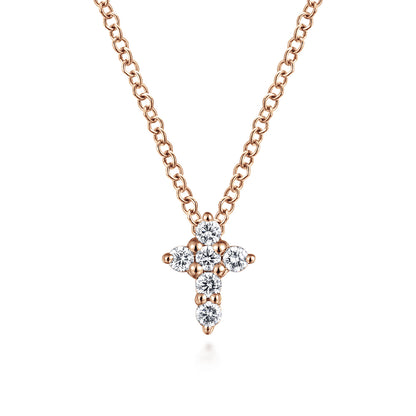 14K Rose Gold Diamond Cross Necklace — Gabriel & Co. NK1370K45JJ