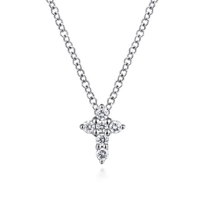 14K White Gold Diamond Cross Necklace — Gabriel & Co. NK1370W45JJ