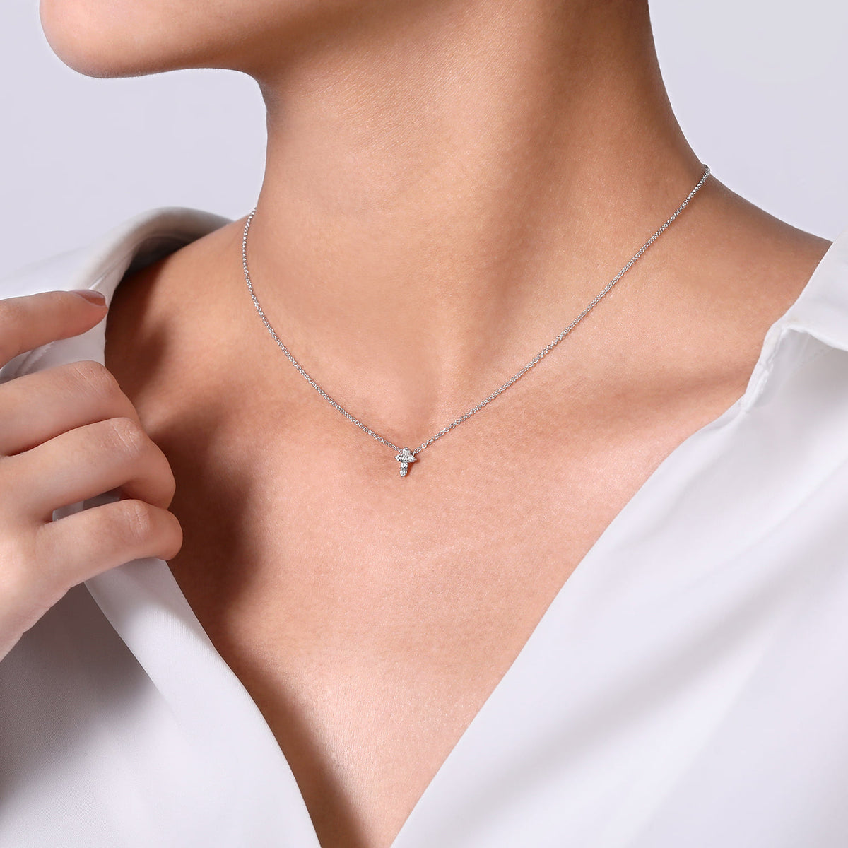 14K White Gold Diamond Cross Necklace — Gabriel & Co. NK1370W45JJ
