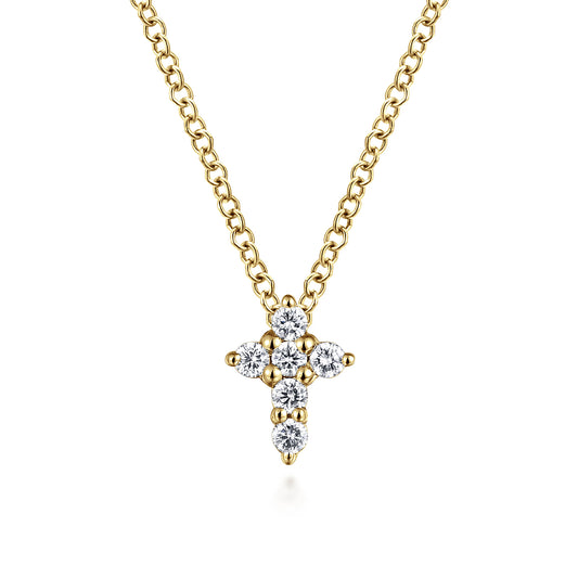 14K Yellow Gold Diamond Cross Pendant Necklace — Gabriel & Co. NK1370Y45JJ