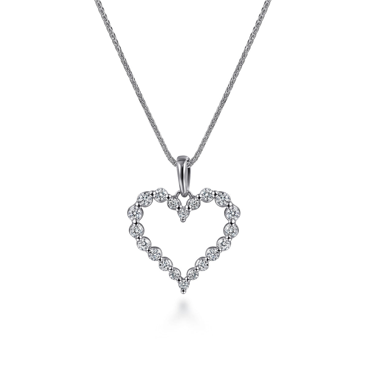 14K White Gold Open Heart Diamond Pendant Necklace — Gabriel & Co. NK1844W45JJ