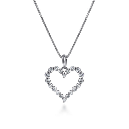 14K White Gold Open Heart Diamond Pendant Necklace — Gabriel & Co. NK1844W45JJ