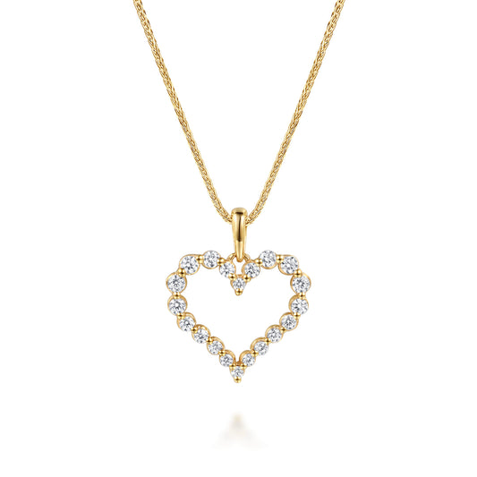 14K Yellow Gold Open Heart Diamond Pendant Necklace — Gabriel & Co. NK1844Y45JJ