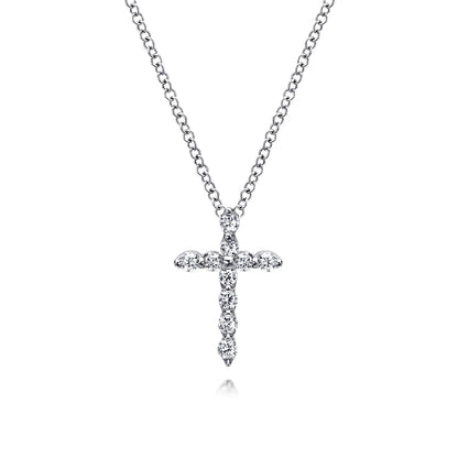 14K White Gold Diamond Cross Pendant Necklace — Gabriel & Co. NK1881W45JJ