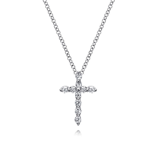 14K White Gold Diamond Cross Pendant Necklace — Gabriel & Co. NK1881W45JJ