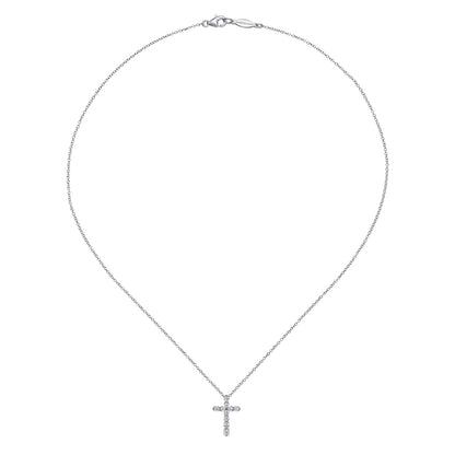 14K White Gold Diamond Cross Pendant Necklace — Gabriel & Co. NK1881W45JJ