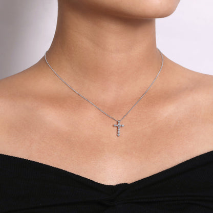 14K White Gold Diamond Cross Pendant Necklace — Gabriel & Co. NK1881W45JJ