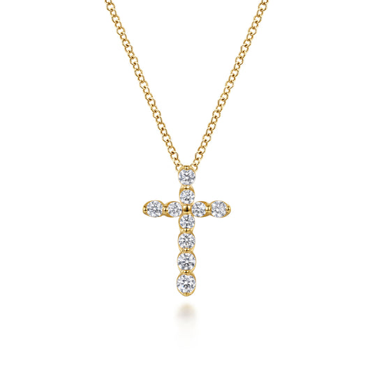 14K Yellow Gold Diamond Cross Pendant Necklace — Gabriel & Co. NK1881Y45JJ