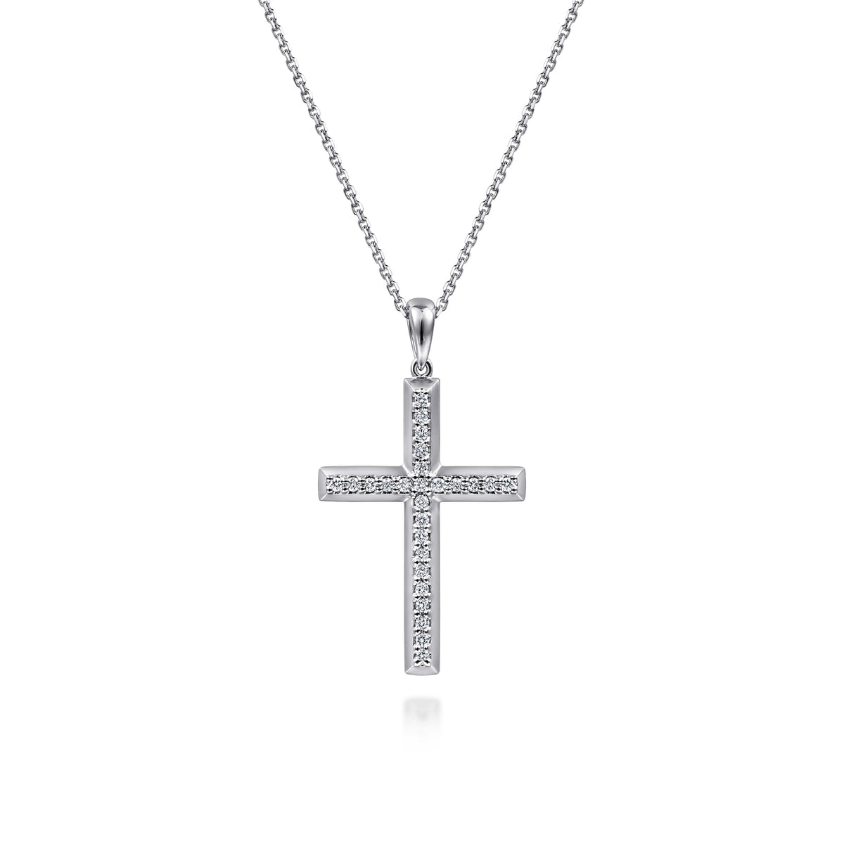 14K White Gold Beveled Pavé Diamond Cross Necklace — Gabriel & Co. NK1900W45JJ