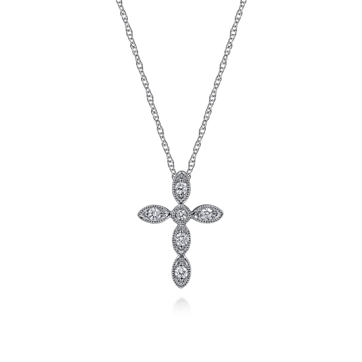 14K White Gold Marquise Shaped Diamond Cross Necklace — Gabriel & Co. NK2210W45JJ