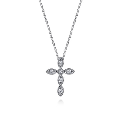 14K White Gold Marquise Shaped Diamond Cross Necklace — Gabriel & Co. NK2210W45JJ