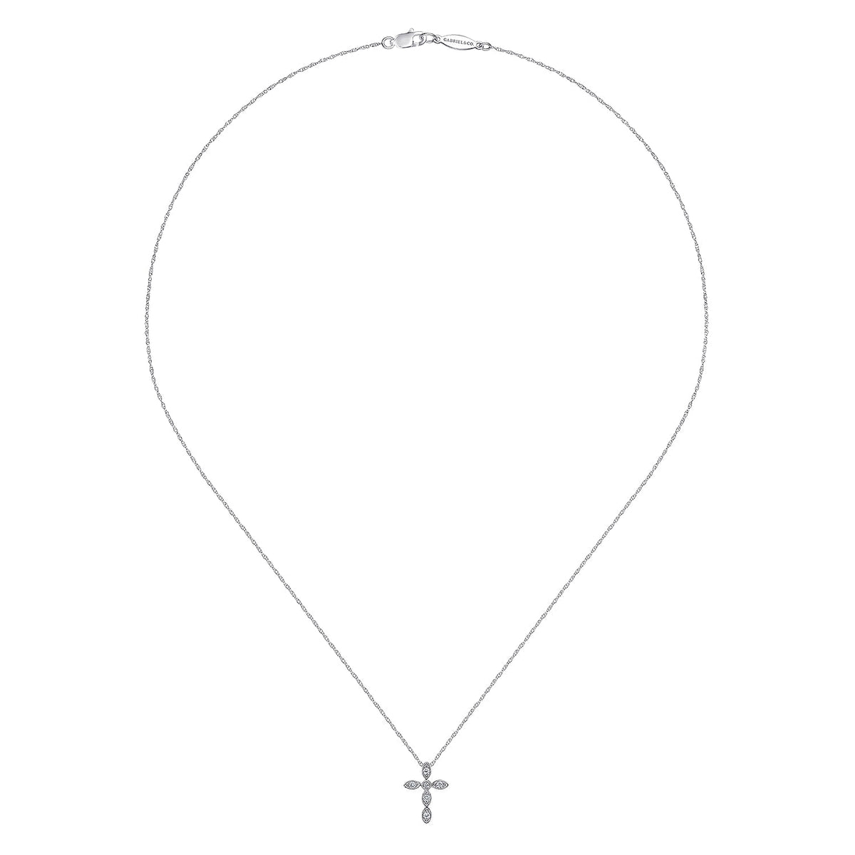 14K White Gold Marquise Shaped Diamond Cross Necklace — Gabriel & Co. NK2210W45JJ