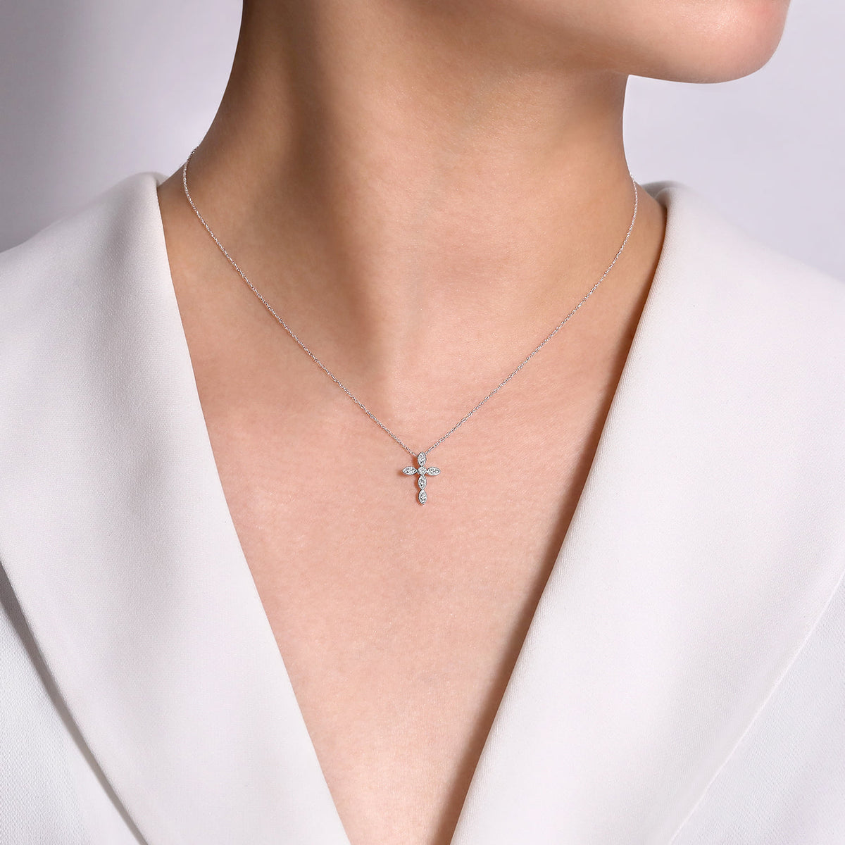 14K White Gold Marquise Shaped Diamond Cross Necklace — Gabriel & Co. NK2210W45JJ