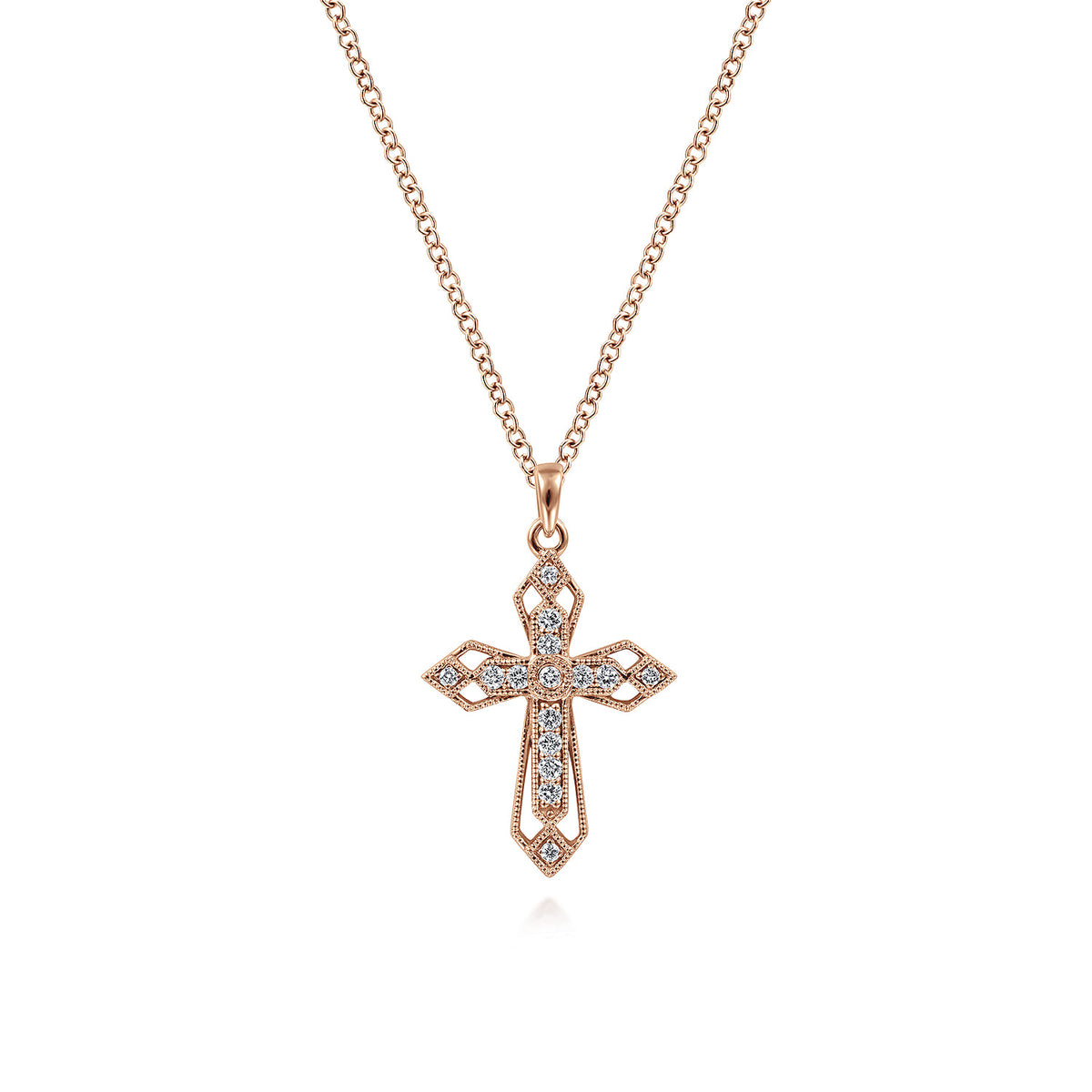 14K Rose Gold Openwork Diamond Cross Necklace — Gabriel & Co. NK2216K45JJ