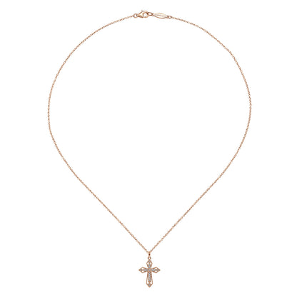 14K Rose Gold Openwork Diamond Cross Necklace — Gabriel & Co. NK2216K45JJ