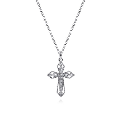 14K White Gold Openwork Diamond Cross Necklace — Gabriel & Co. NK2216W45JJ