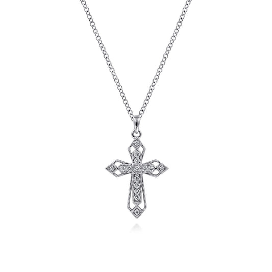 14K White Gold Openwork Diamond Cross Necklace — Gabriel & Co. NK2216W45JJ
