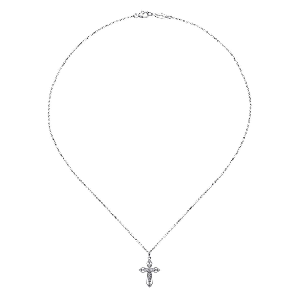 14K White Gold Openwork Diamond Cross Necklace — Gabriel & Co. NK2216W45JJ