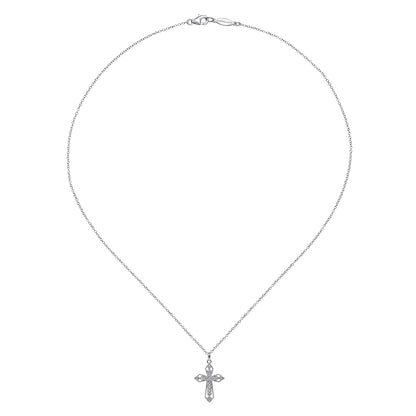 14K White Gold Openwork Diamond Cross Necklace — Gabriel & Co. NK2216W45JJ