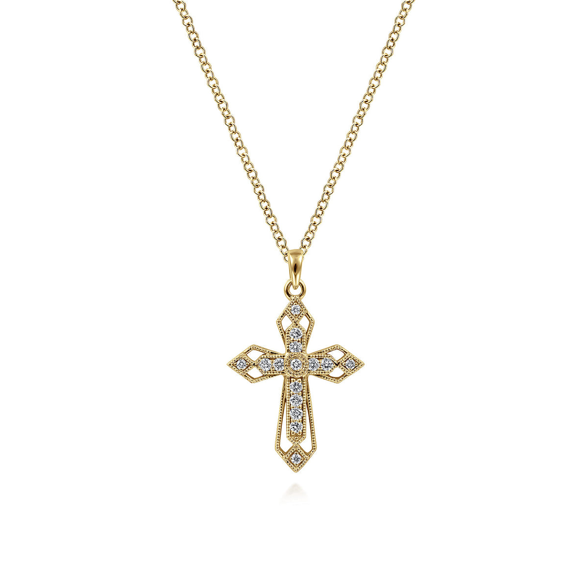 14K Yellow Gold Openwork Diamond Cross Necklace — Gabriel & Co. NK2216Y45JJ