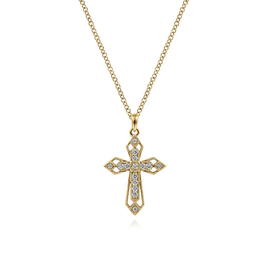14K Yellow Gold Openwork Diamond Cross Necklace — Gabriel & Co. NK2216Y45JJ
