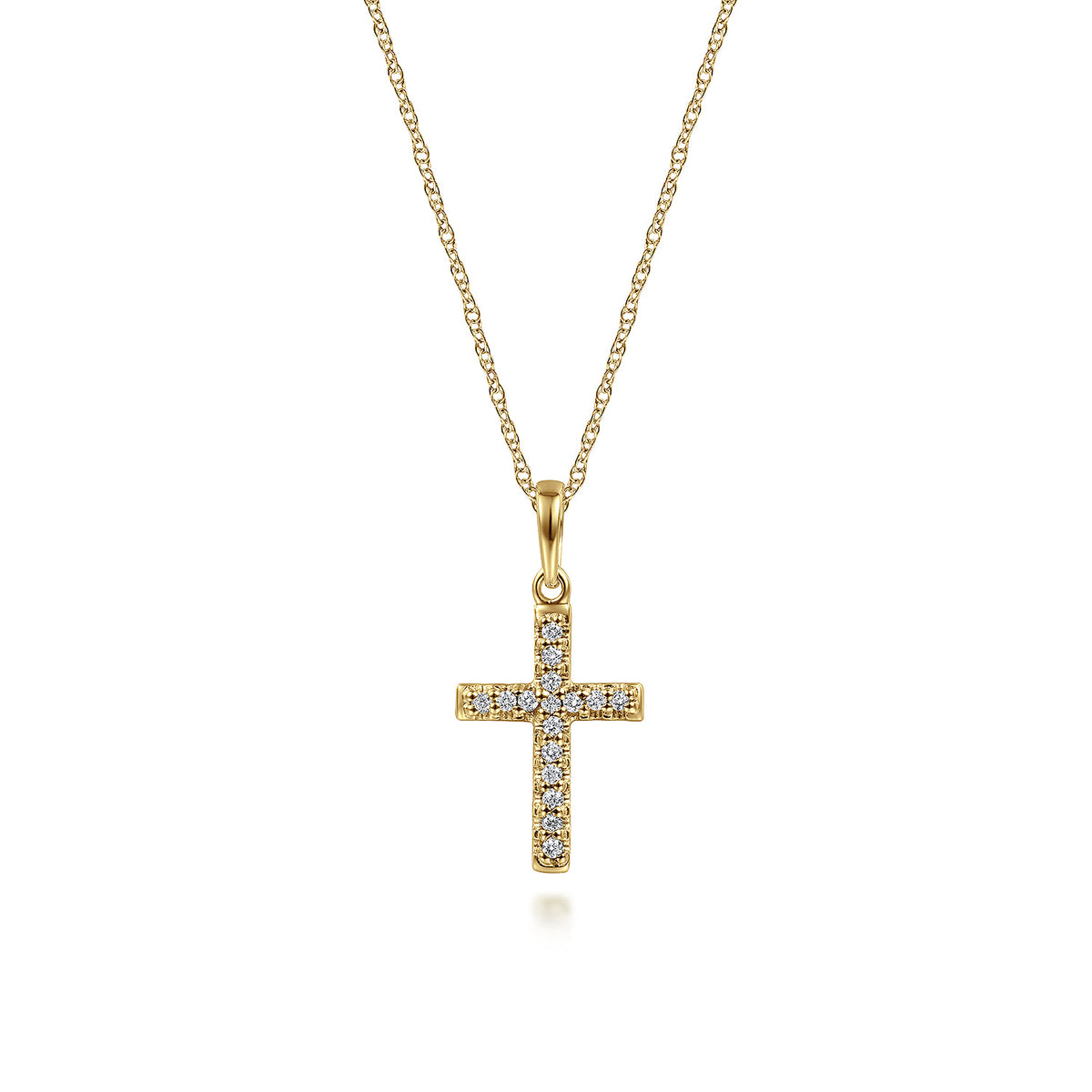 14k Yellow Gold Classic Diamond Cross Necklace — Gabriel & Co. NK2237Y45JJ