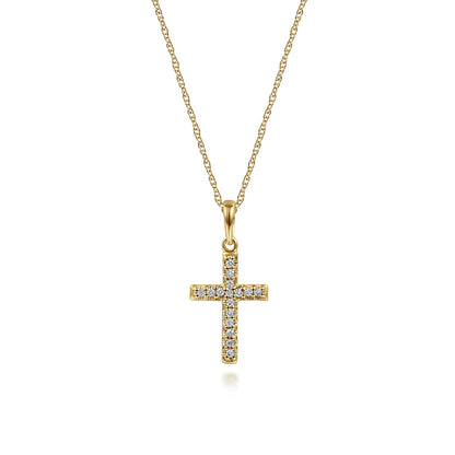 14k Yellow Gold Classic Diamond Cross Necklace — Gabriel & Co. NK2237Y45JJ