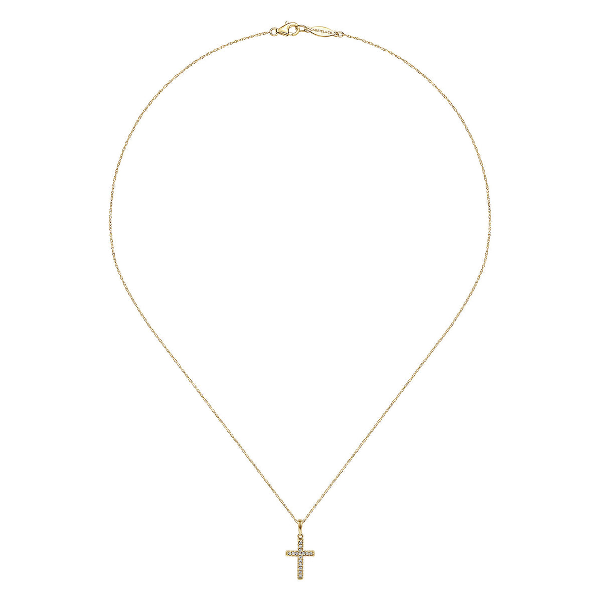 14k Yellow Gold Classic Diamond Cross Necklace — Gabriel & Co. NK2237Y45JJ