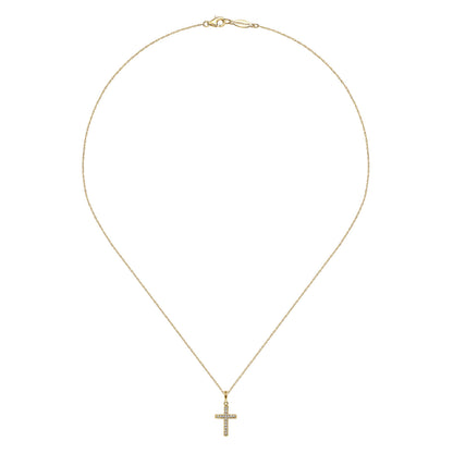 14k Yellow Gold Classic Diamond Cross Necklace — Gabriel & Co. NK2237Y45JJ