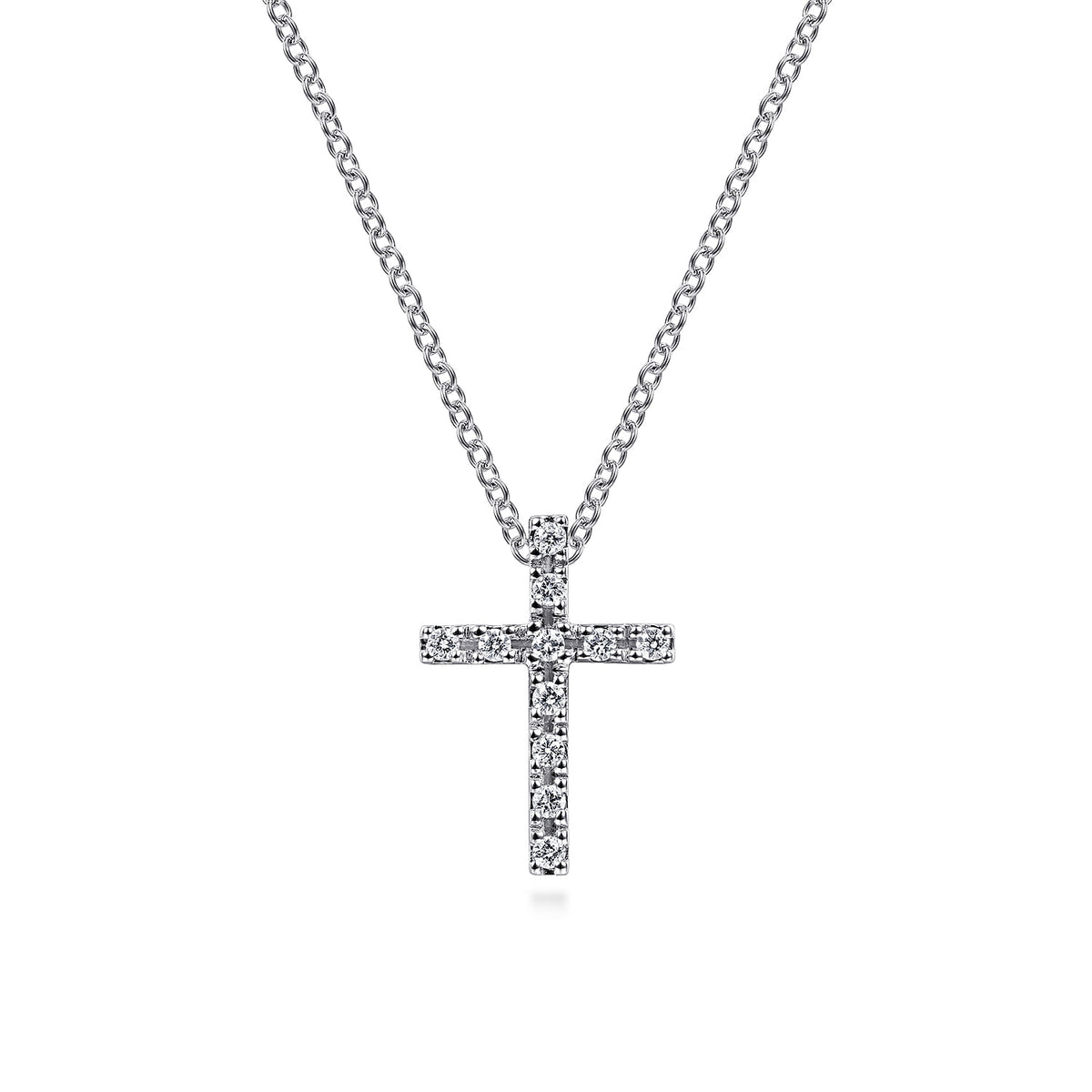 Pendant Necklace Cross 14K White Gold Diamond 0.1ct — Gabriel & Co. NK2658W45JJ