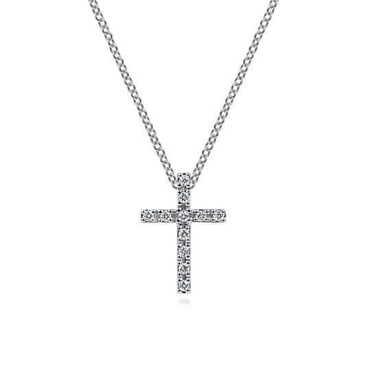 Pendant Necklace Cross 14K White Gold Diamond 0.1ct — Gabriel & Co. NK2658W45JJ